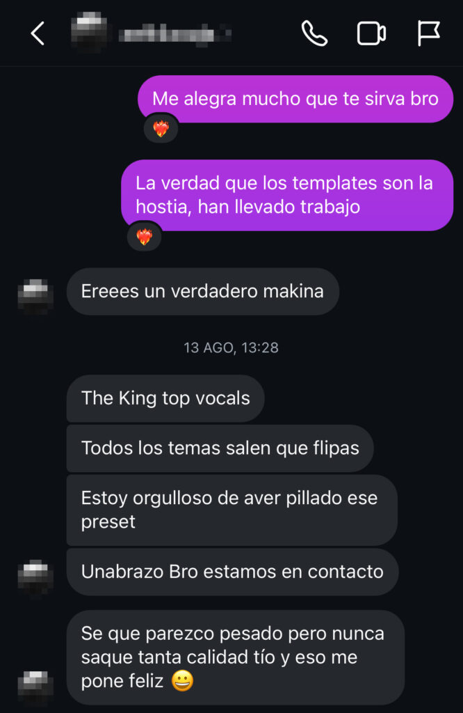 Testimonio de cliente sobre preset de mezcla vocal: “nunca saqué tanta calidad”