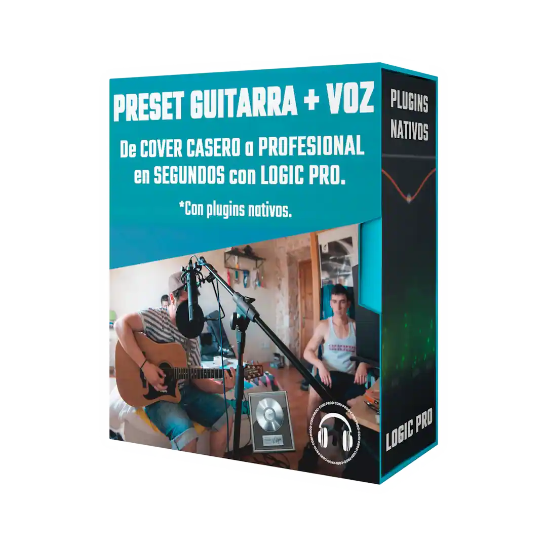 Preset ACTION para mezclar voz y guitarra en Logic Pro X con plugins nativos y TDR Nova, ideal para covers y acústicos grabados en casa.